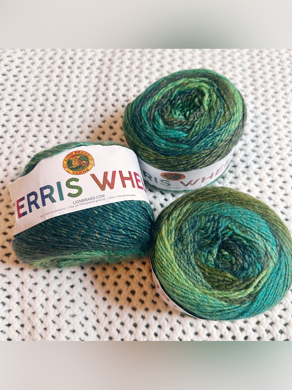 New 3 Pack Lion Brand Ferris Wheel Acrylic Yarn three skeins green gradient